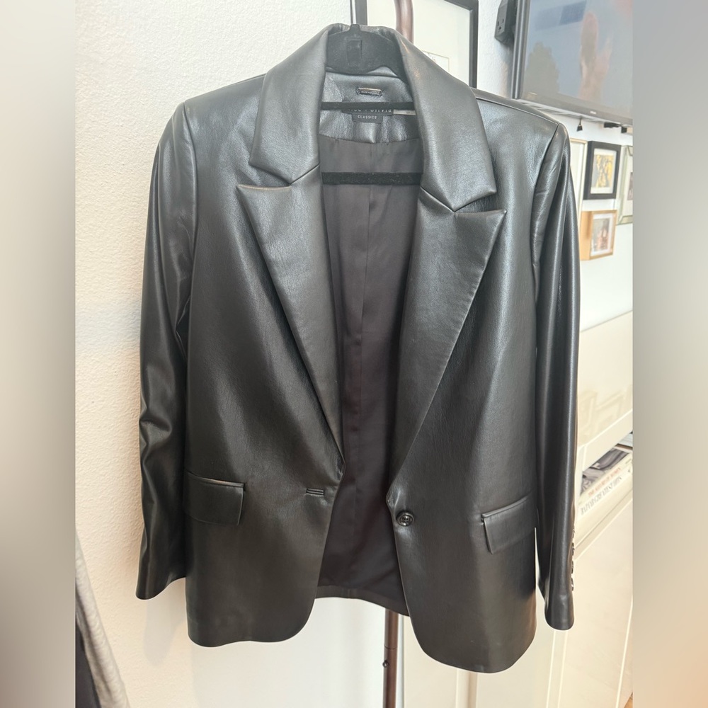 Alice + Olivia Black Denny Vegan Leather Blazer, Size Small
